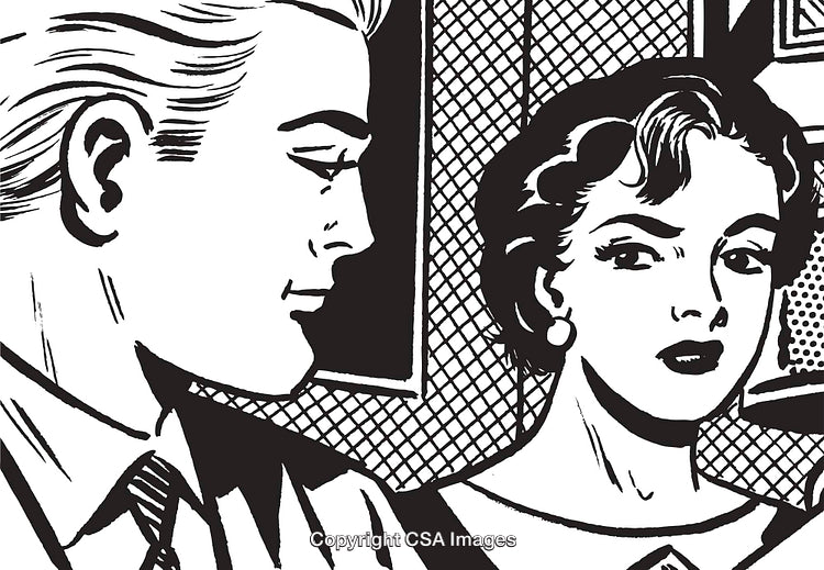 Retro Black and White Comic Illustration of a Man and Woman