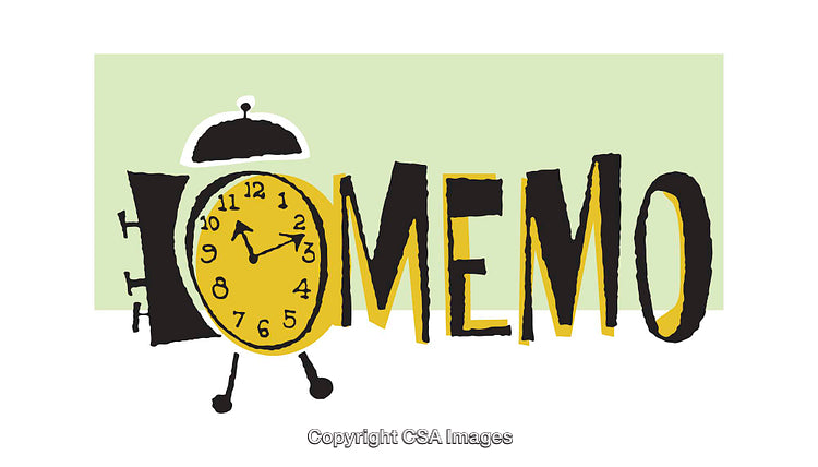 Playful Illustration with Alarm Clock and "Memo" Typography