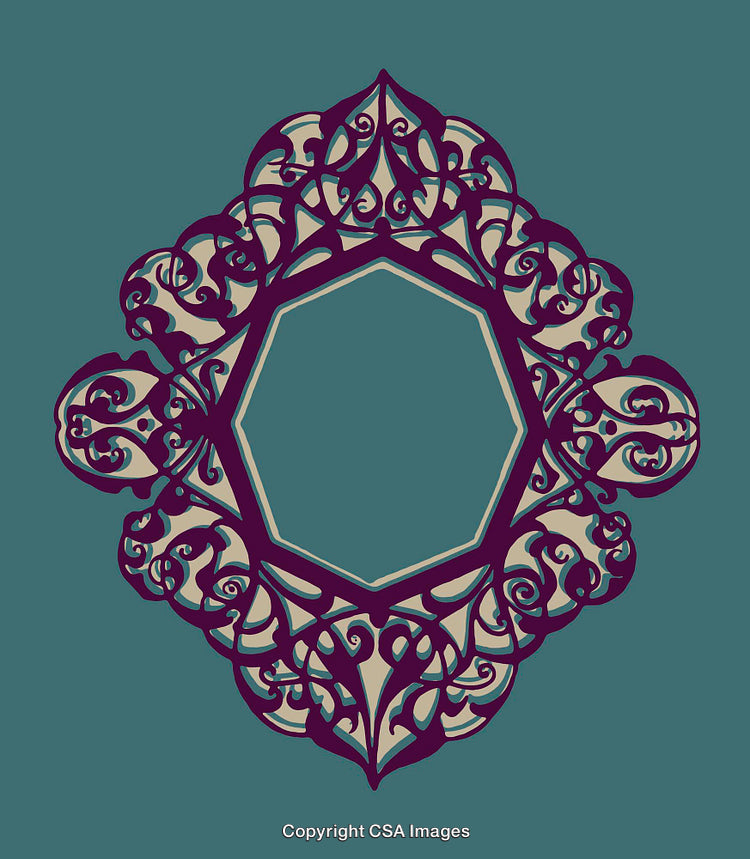 Ornate Hexagonal Frame with Intricate Line Art Patterns