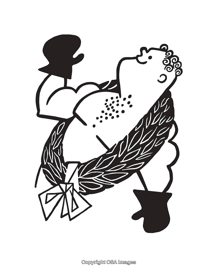 Black and White Illustration of Celebratory Boxer with Laurel Wreath