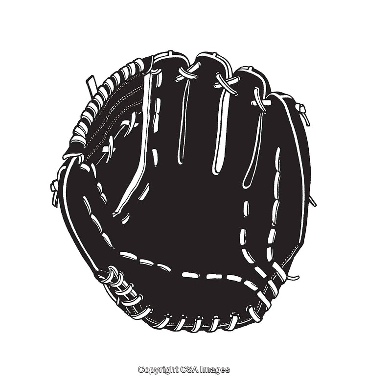 Black and White Line Art of a Baseball Glove Isolated on White Background