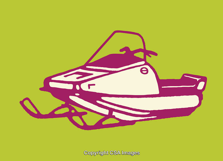 Color Line Art Illustration of a Snowmobile on Green Background