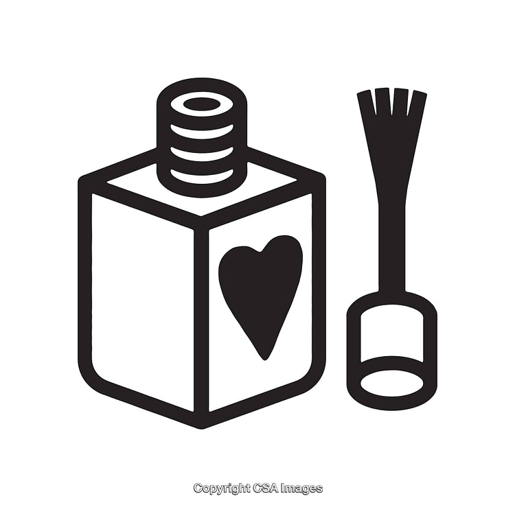 Simple Black and White Icon of Nail Polish Bottle and Brush