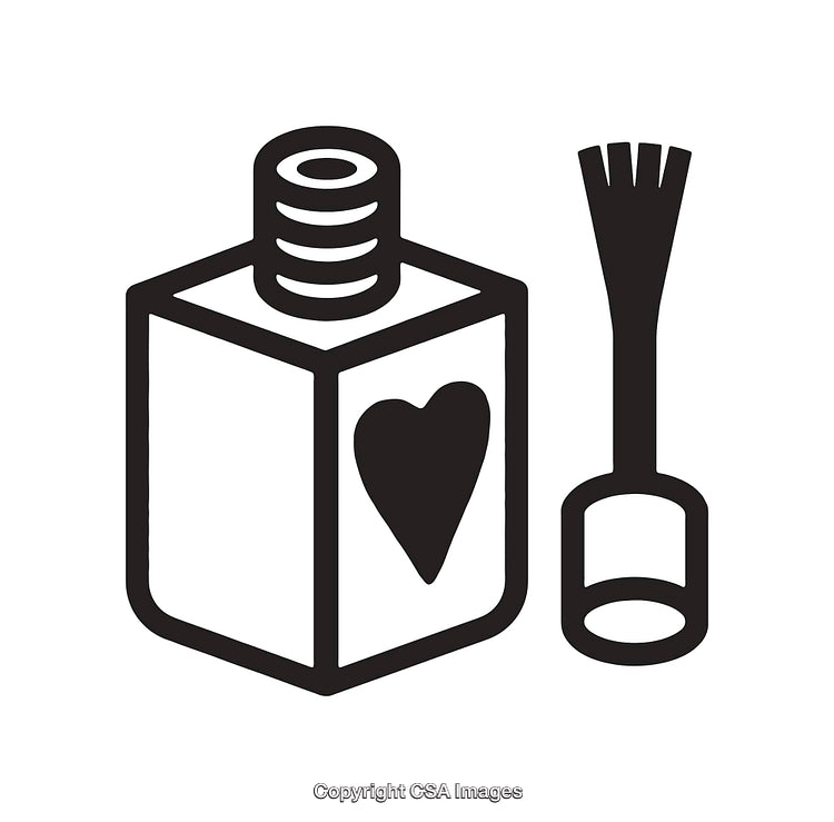 Simple Black and White Icon of Nail Polish Bottle and Brush