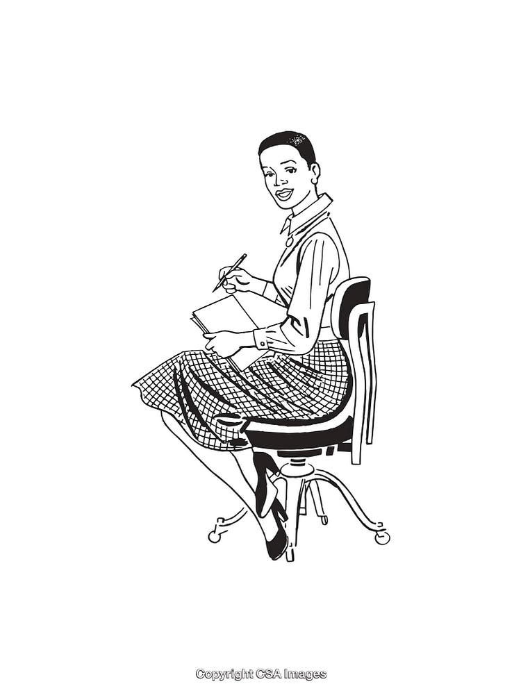 Elegant Woman Writing in Line Art Illustration
