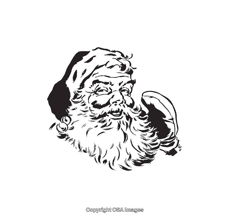 Detailed Black and White Illustration of Santa Claus in Line Art Style