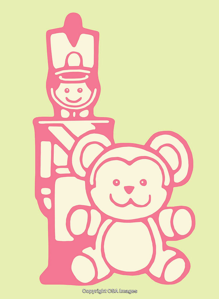 Colorful Line Art of a Toy Soldier and a Teddy Bear