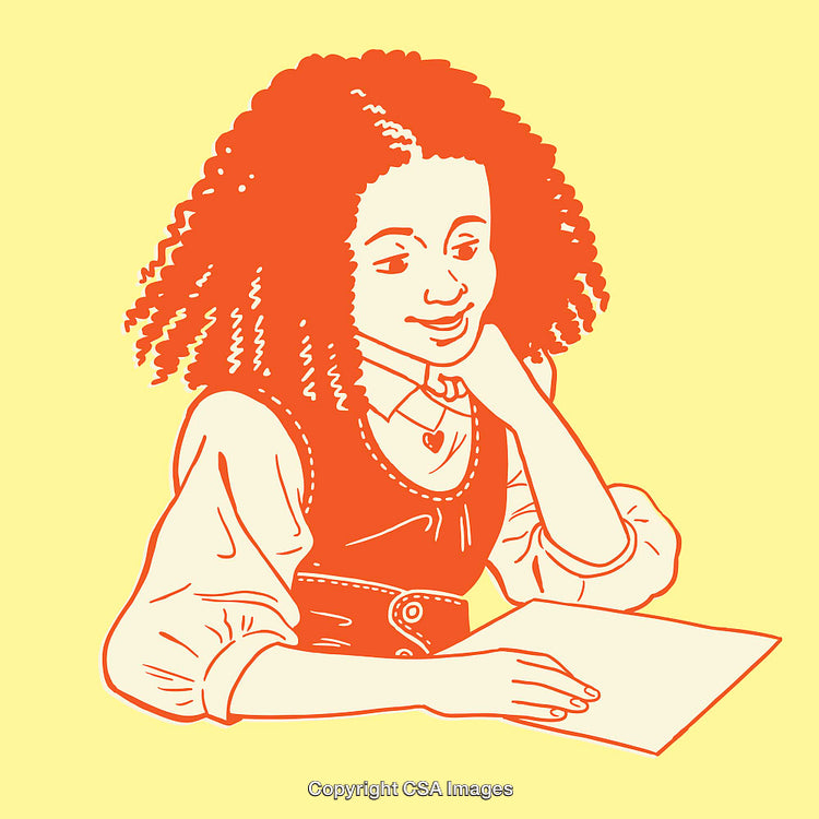 Red Line Art Illustration of a Girl Seated and Dreaming
