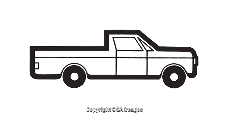 Black and White Illustration of a Pickup Truck Side View