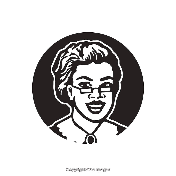 Black and White Illustration of a Smiling Woman with Glasses