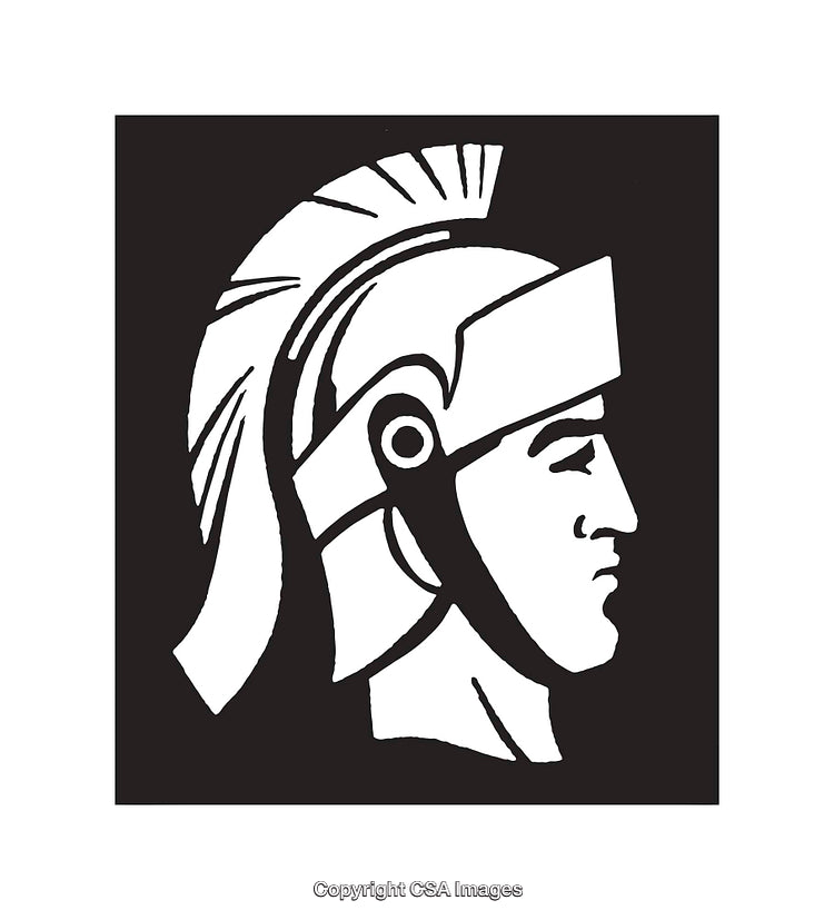 Black and White Line Art of a Roman Warrior Helmet Design
