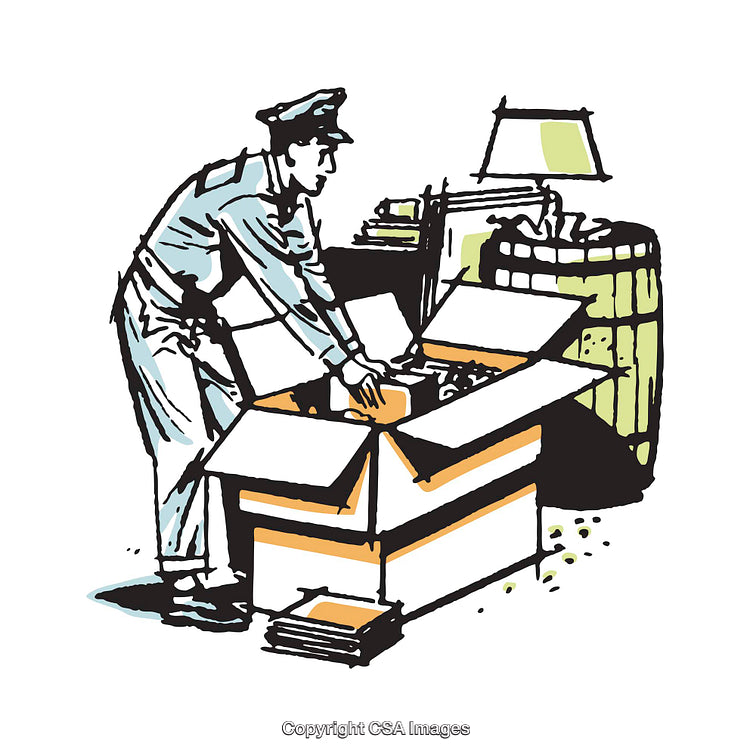 Illustration of an Officer Packing Boxes in a Room Setting