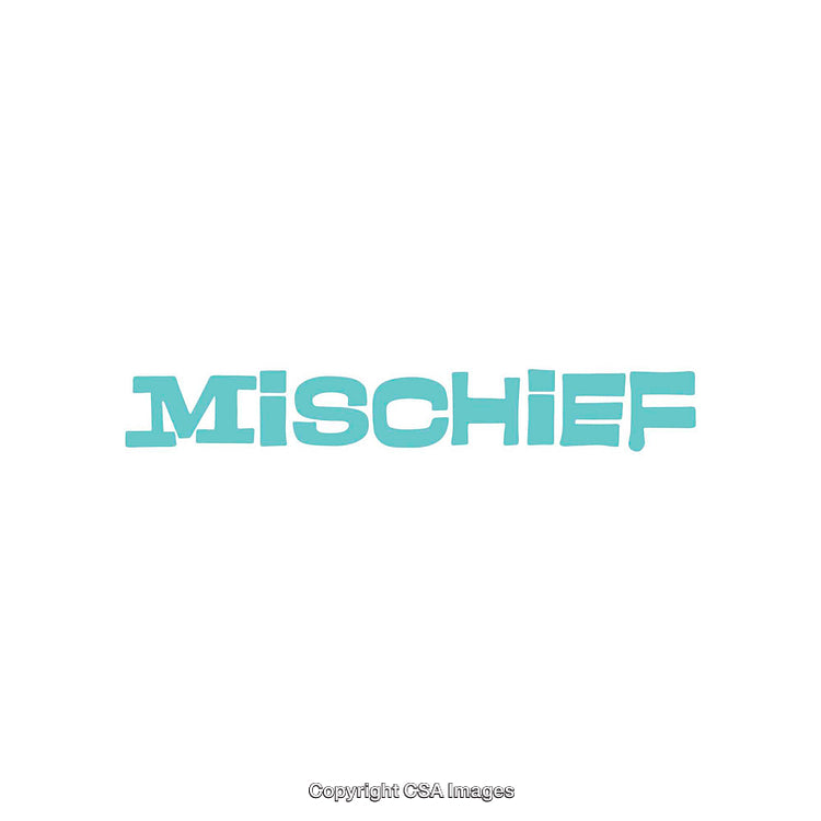Fun Blue Text Displaying the Word Mischief in Stylized Font Design