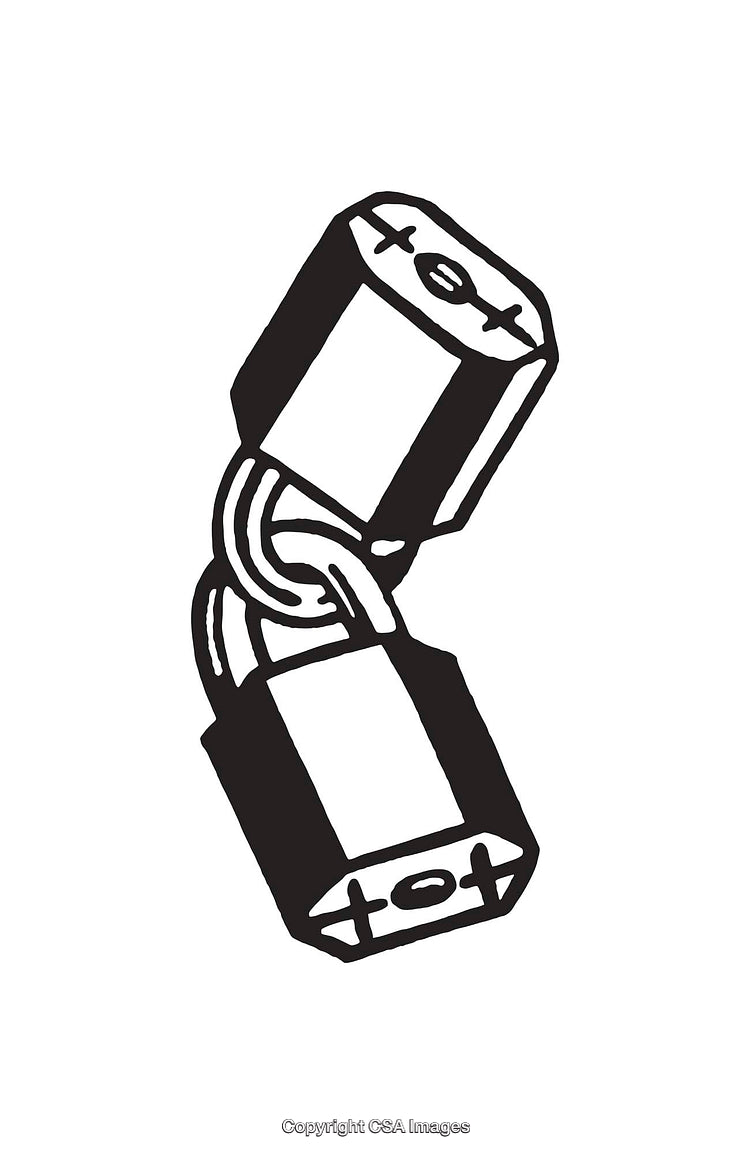 Black and White Line Art of Twisted Battery Illustration