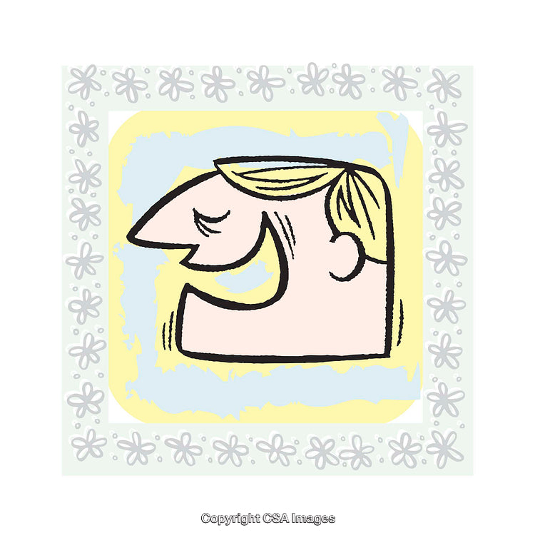 Colorful Cartoon Illustration of a Smiling Person in Decorative Frame