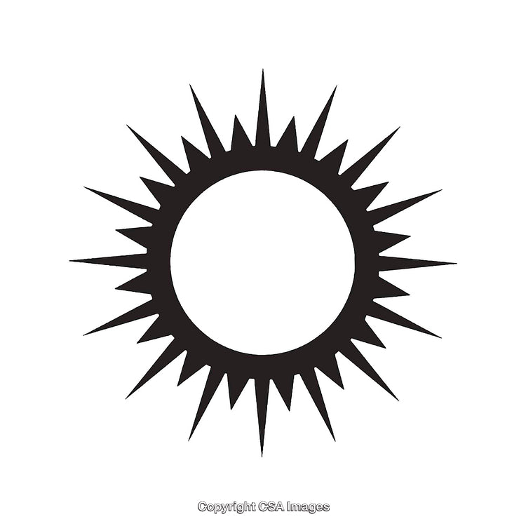 Black Sun Icon with Spiky Rays on a White Background