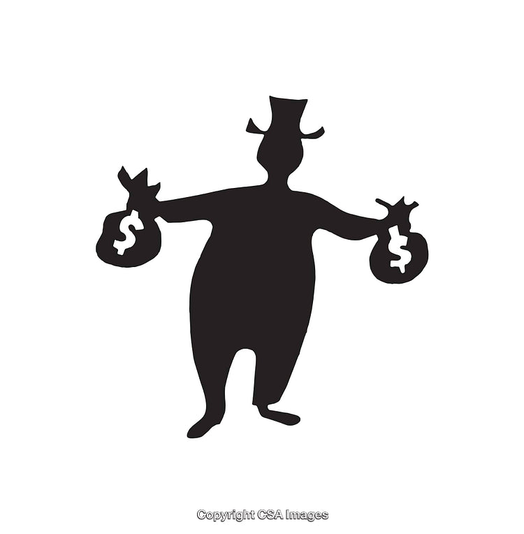 Silhouette of a Rich Man Holding Money Bags with Dollar Signs