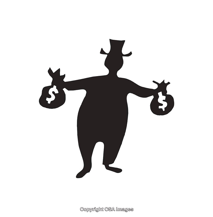 Silhouette of a Rich Man Holding Money Bags with Dollar Signs
