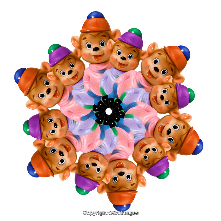 Colorful Kaleidoscopic Pattern Featuring Cheerful Cartoon Bears in Creative Arrangement
