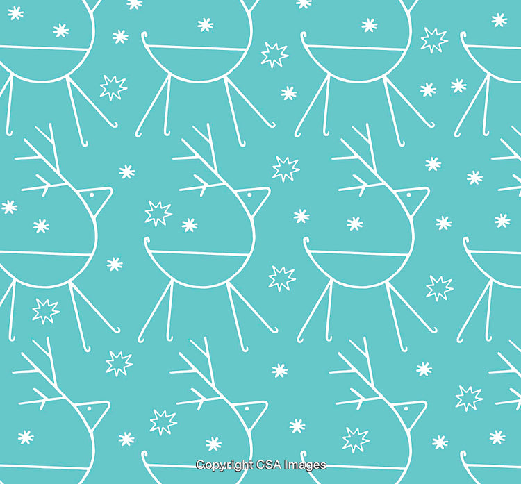 Playful Line Art Pattern of Stylized Reindeer With Snowflakes