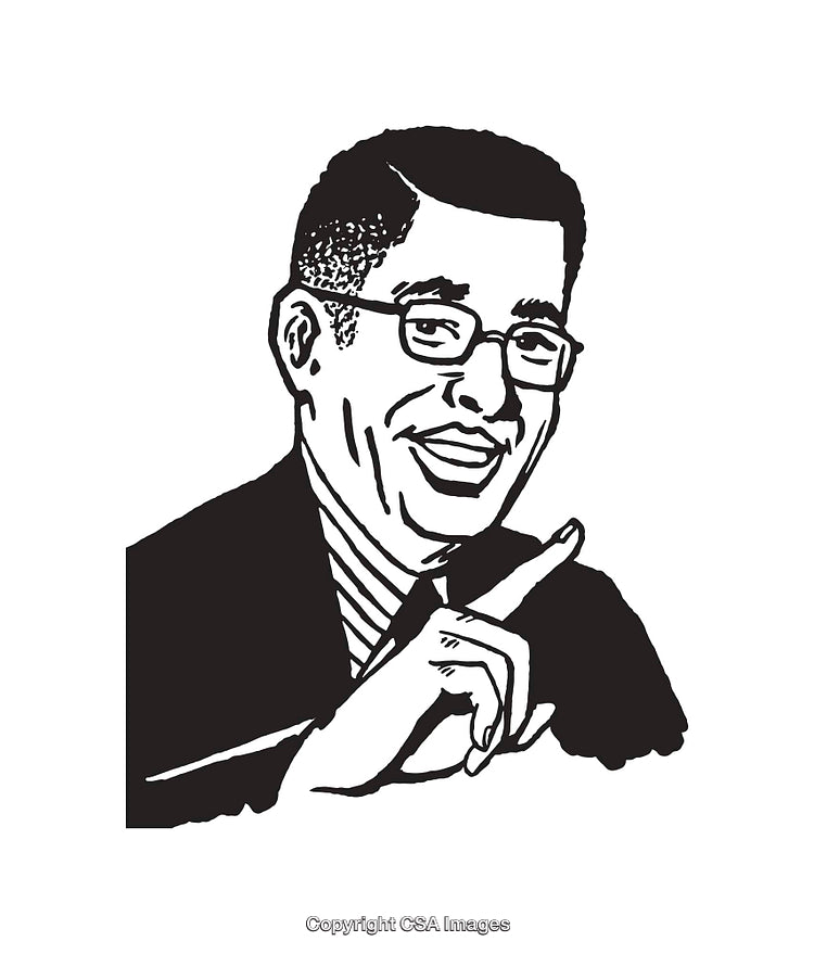 Black and White Line Art Illustration of a Smiling Man With Glasses