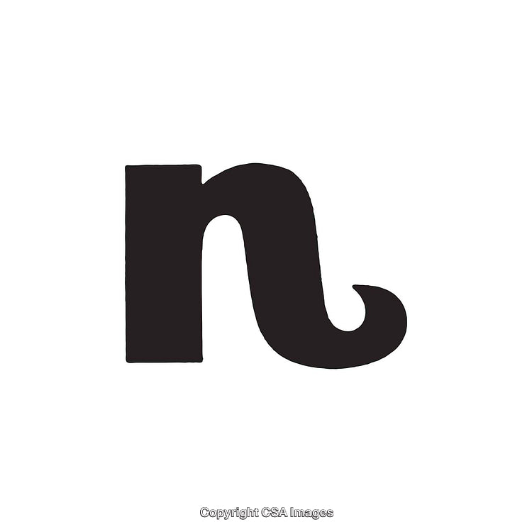 Black Lowercase Letter N With Decorative Swirl on White Background