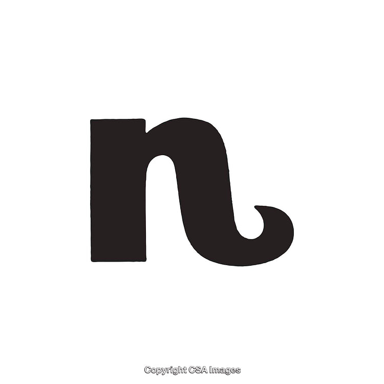 Black Lowercase Letter N With Decorative Swirl on White Background