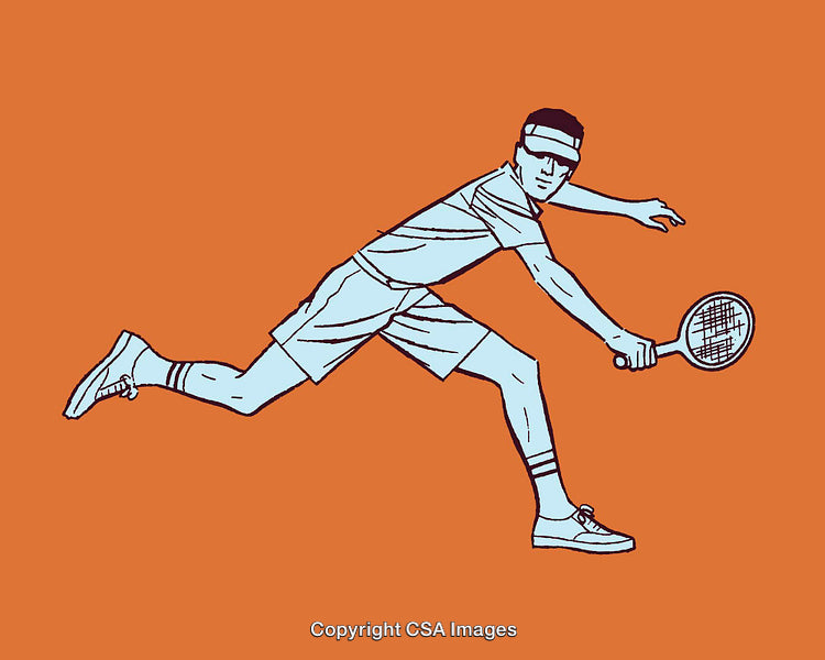 Illustration of a Tennis Player Striking a Backhand on Orange Background