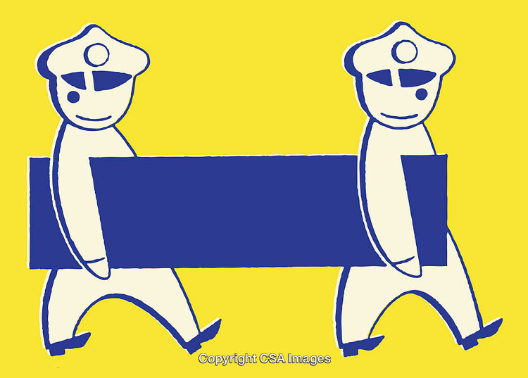 Illustrated Cartoon Police Figures Collaborating Together in Unique Line Artwork