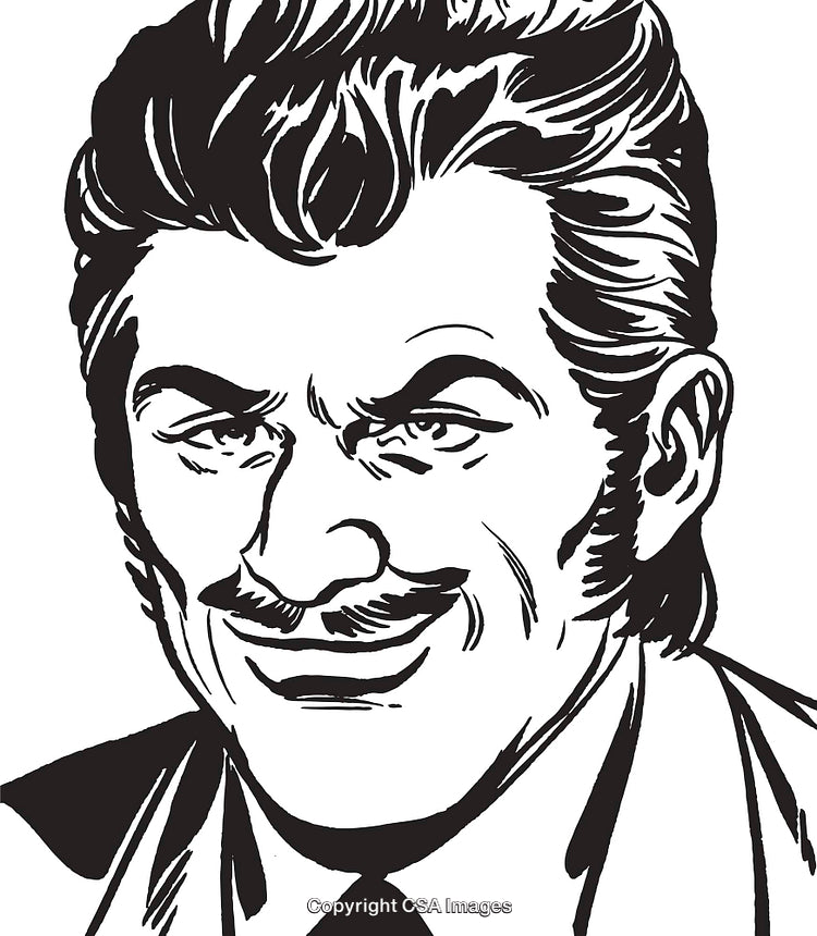 Retro-Style Comic Illustration of Confident Man With a Mustache and Slicked Hair