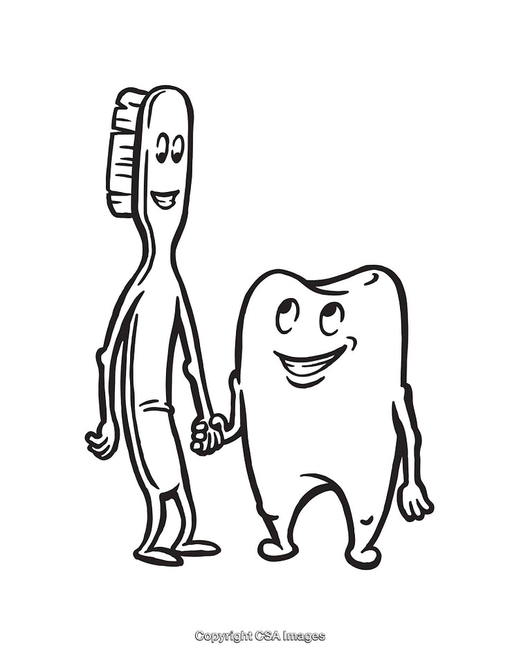 Friendly Cartoon Toothbrush and Tooth Illustration Holding Hands