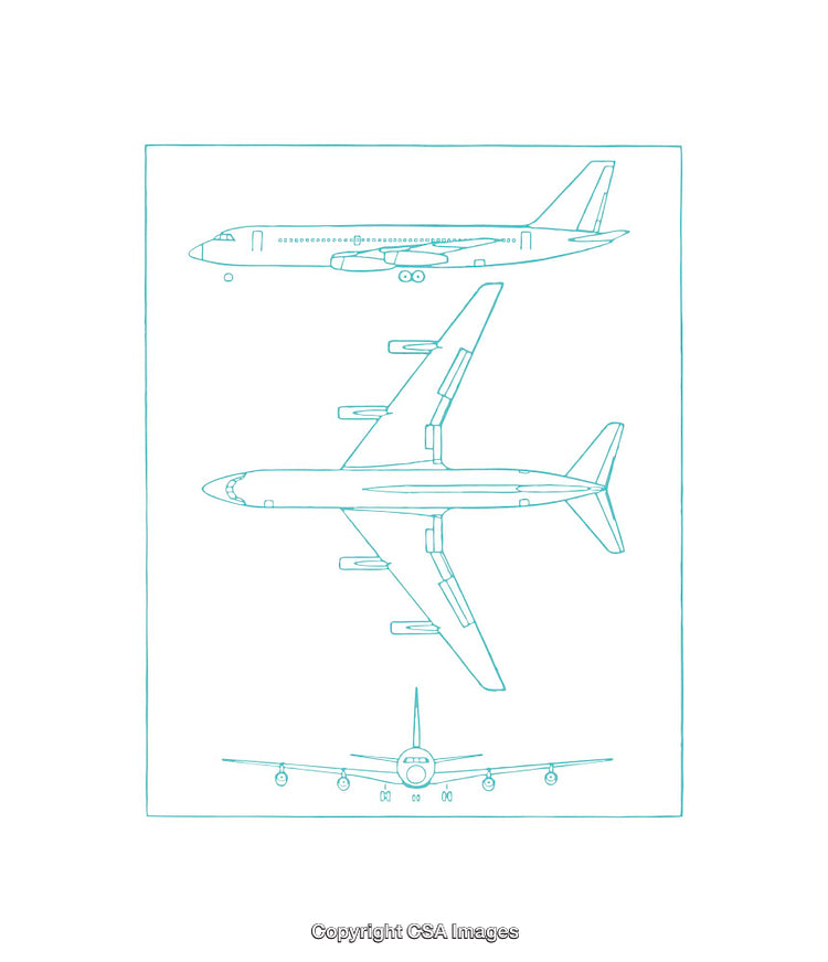Technical Blueprint Diagram of Commercial Passenger Airplane