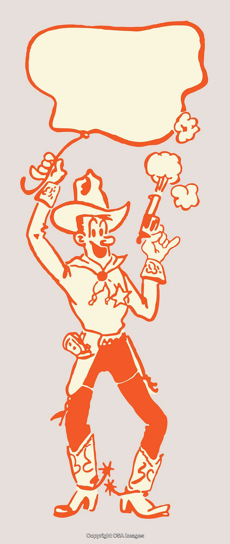 Retro Cartoon Cowboy Shooting Pistols with Blank Speech Bubble
