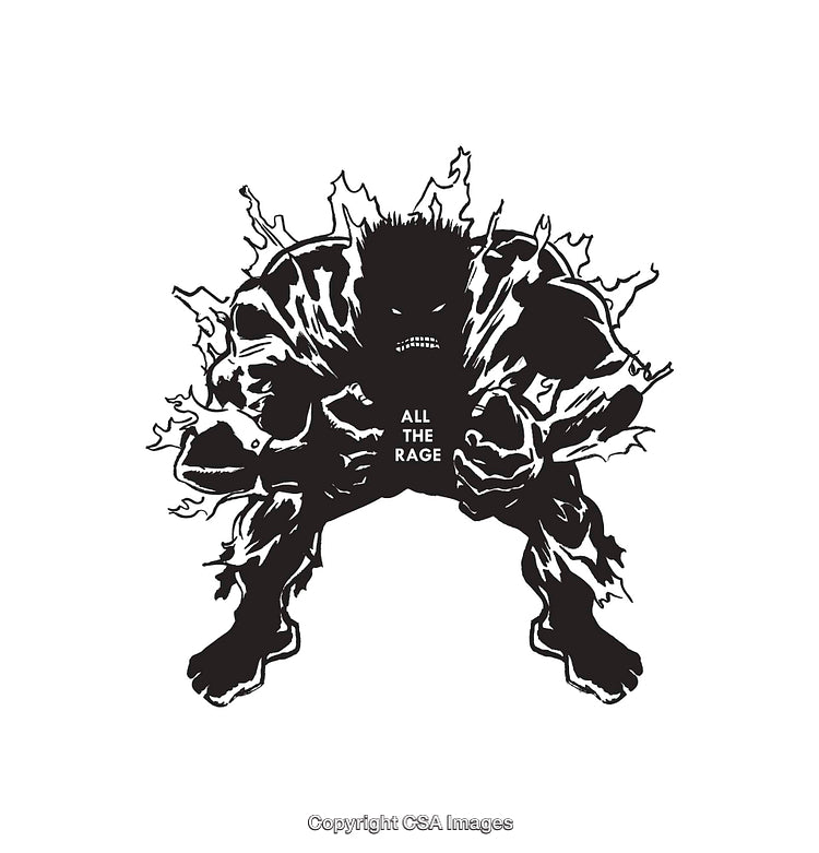 Dynamic Black and White Line Art Illustration of Intense Power and Energy