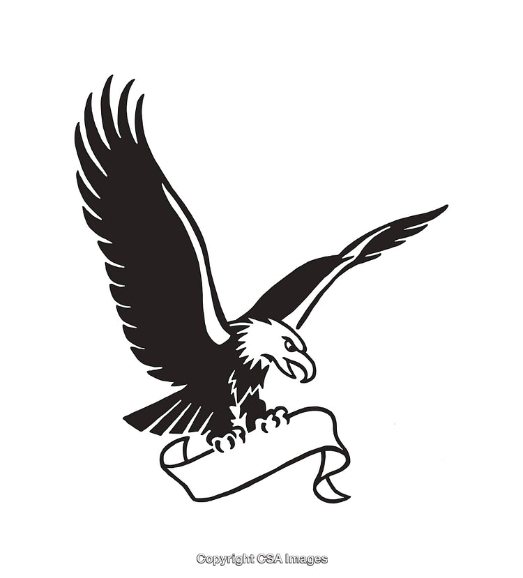 Black and White Illustration of an Eagle Holding a Ribbon