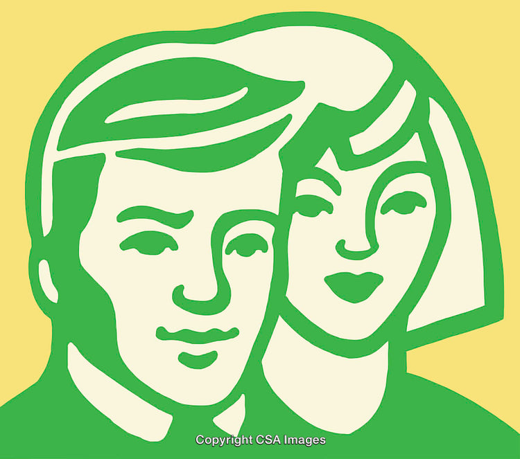 Stylized Illustration of Two People in a Retro Line Art Style