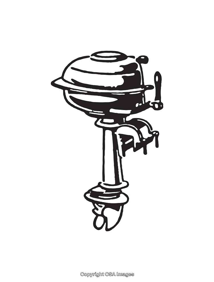 Vintage Black And White Illustration of Marine Outboard Motor