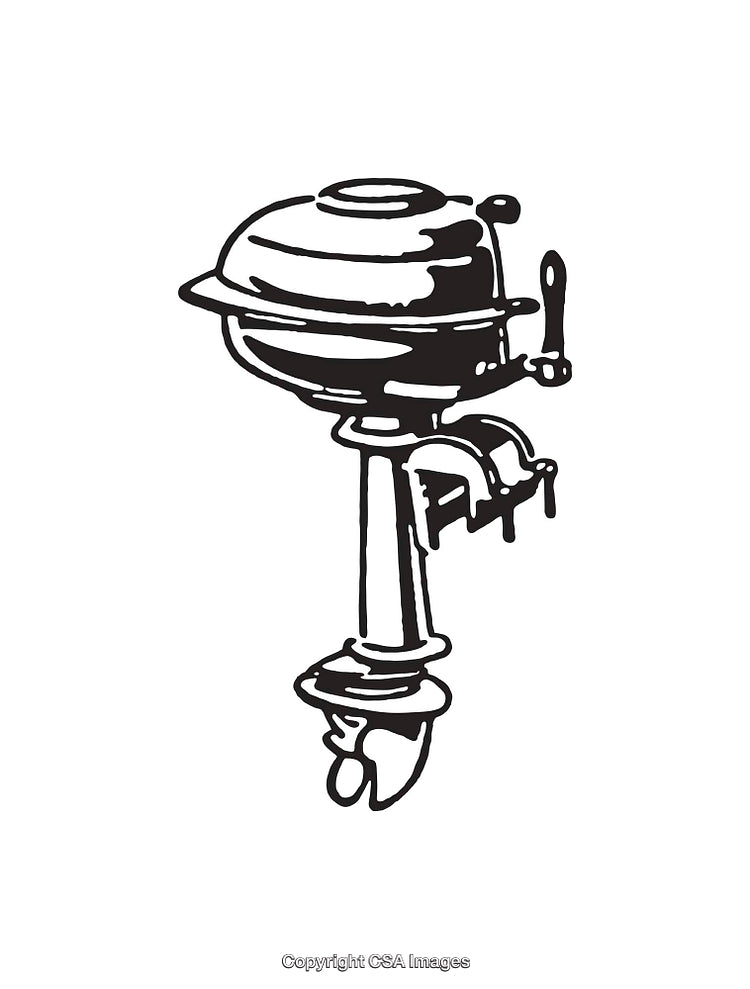 Vintage Black And White Illustration of Marine Outboard Motor