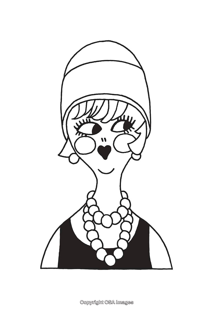 Stylish Retro Line Art Illustration of Woman with Fashion Accessories