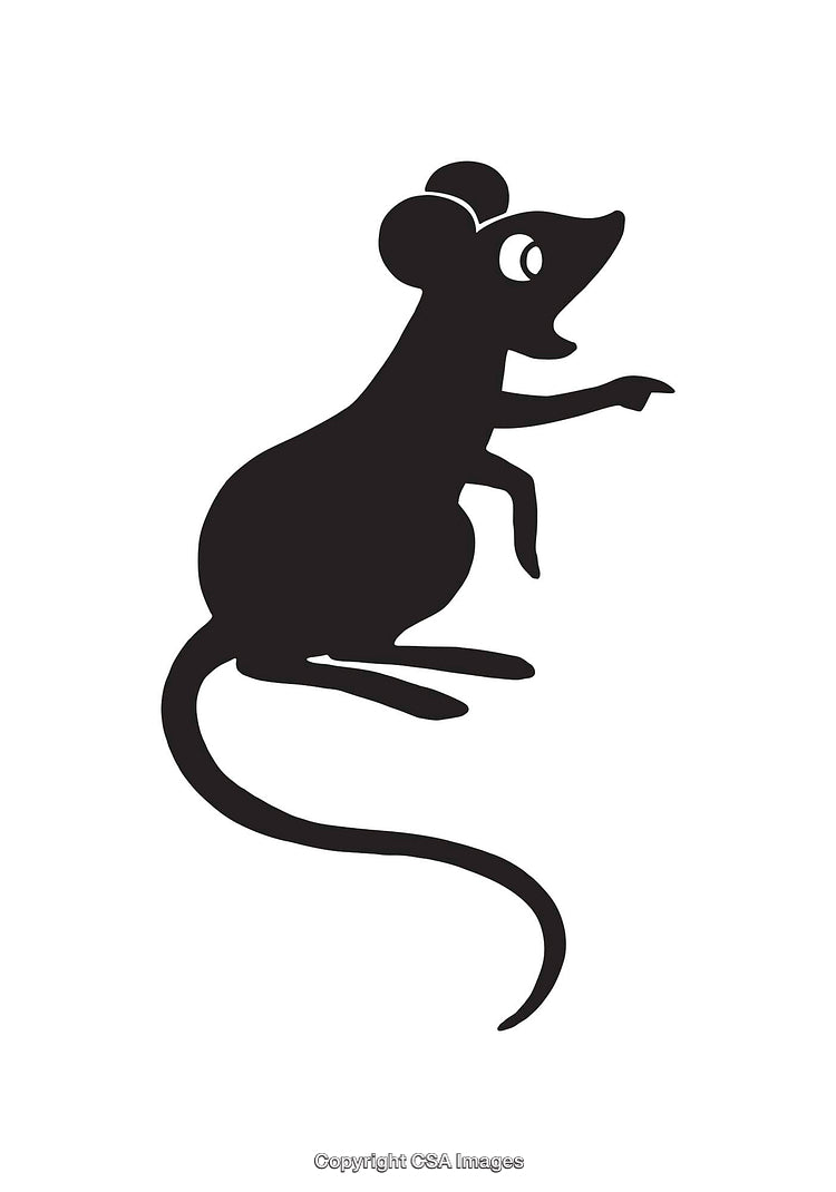 Black and White Illustration of Stylized Mouse Silhouette Art