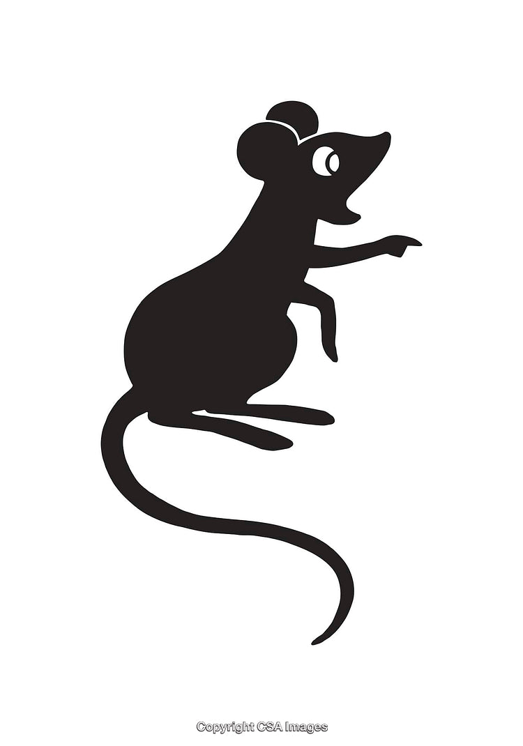 Black and White Illustration of Stylized Mouse Silhouette Art