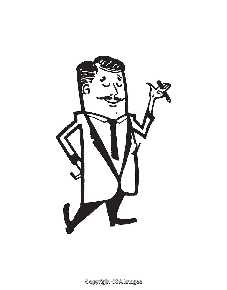Retro Styled Line Art of a Man in Suit With Cigar
