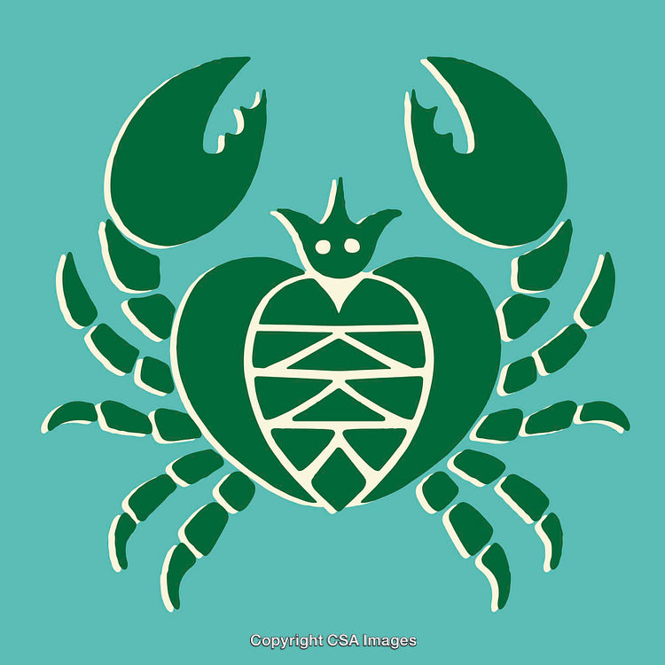 Green Line Art Illustration of a Crab on a Blue Background