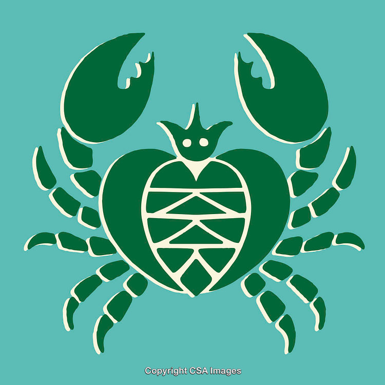 Green Line Art Illustration of a Crab on a Blue Background