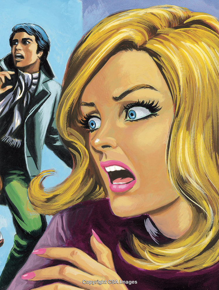 Dramatic Vintage Illustration of Two Characters in a Tense Moment of Expression