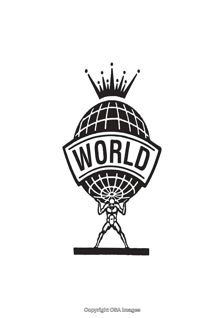 Atlas Holding the Globe With Crown in Black and White Design