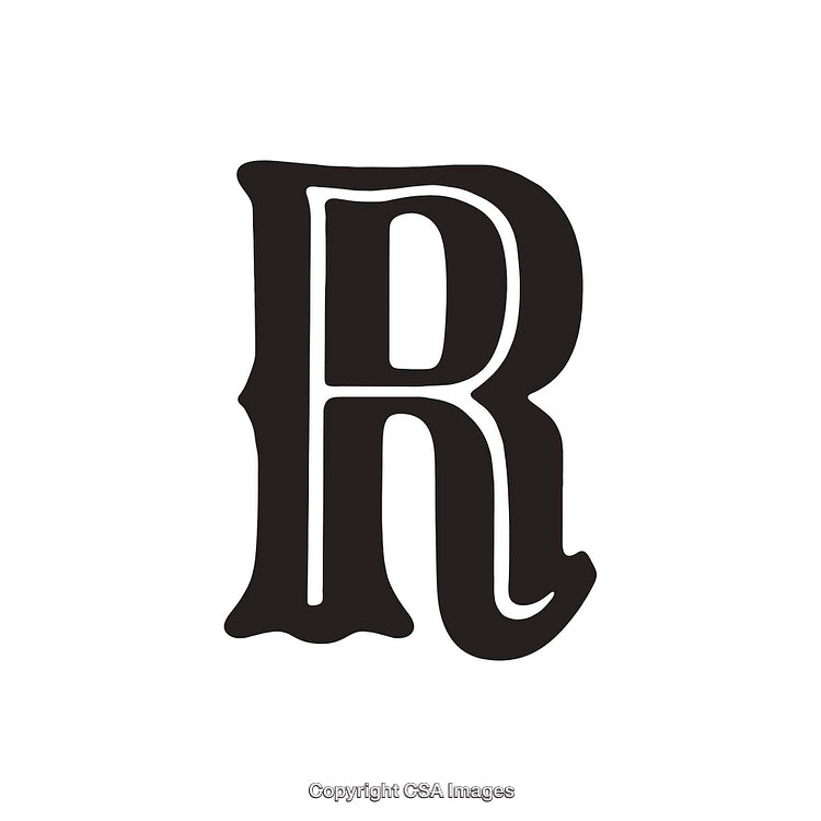 Stylish Black Letter R in Vintage Serif Typography Design