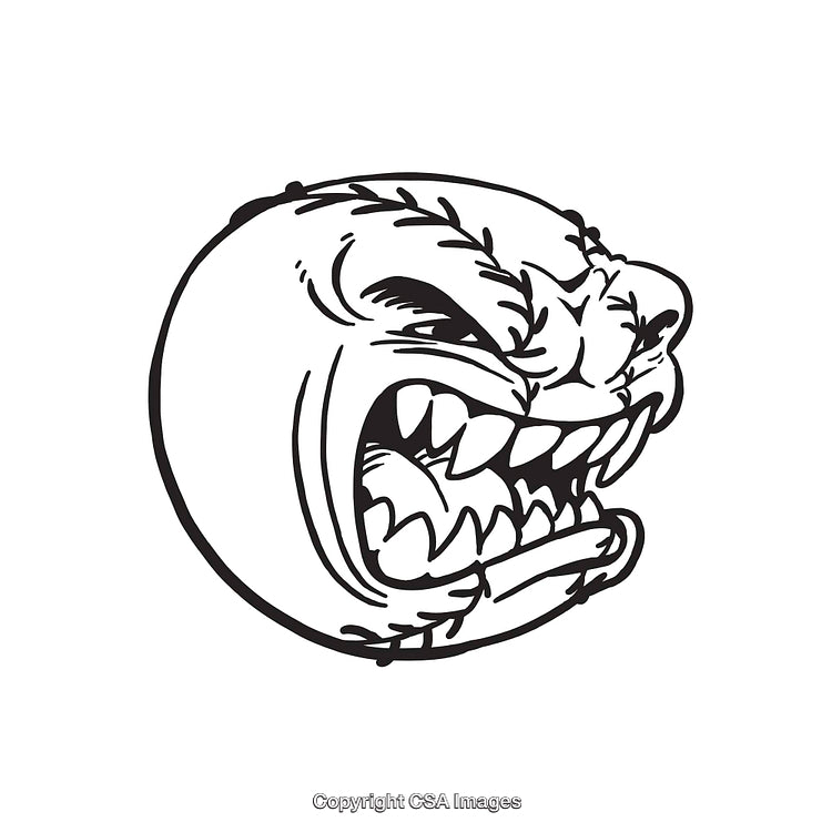 Angry Cartoon Face with Sharp Teeth in Black and White Line Art