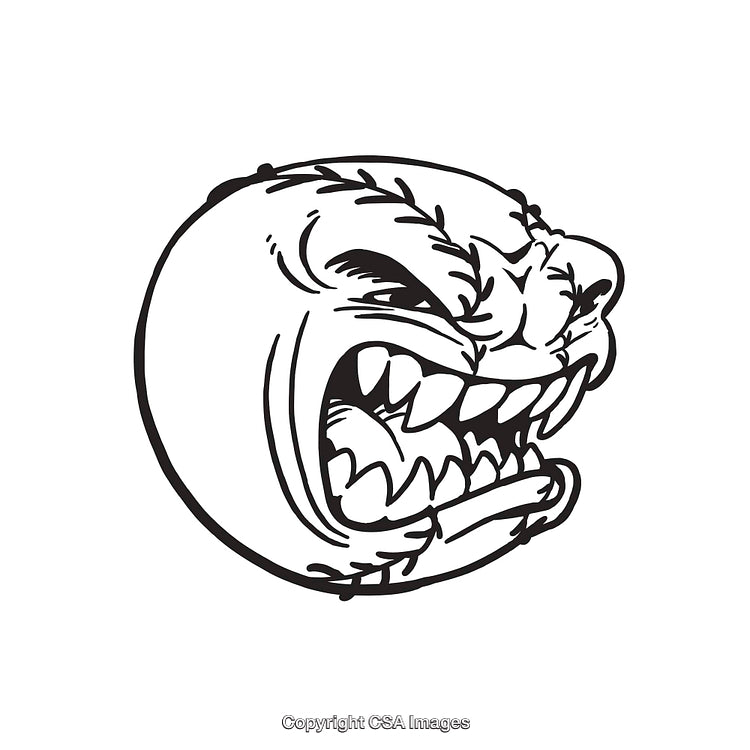 Angry Cartoon Face with Sharp Teeth in Black and White Line Art