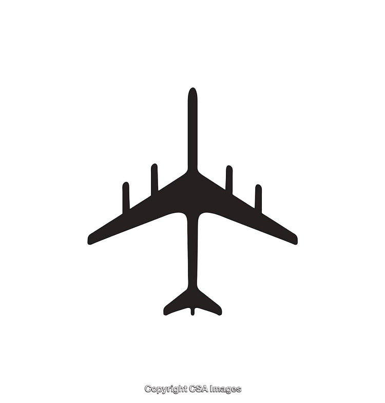 Silhouette of a Jet Style Airplane in Black and White Icon Format